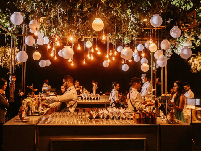 Wedding reception bar setup with professional bartenders and alcohol provided through consignment in Westminster Maryland